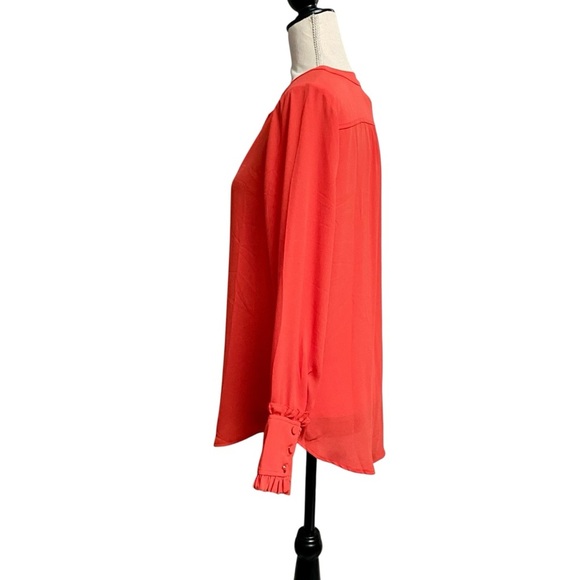 J.Crew Drapey Band Collar Blouse Small Orange Red Ruffle Cuff Shirt NWT - Picture 6 of 13